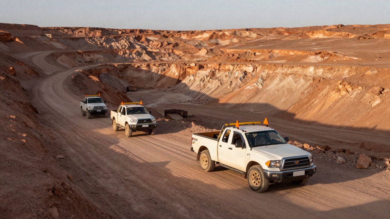 Camionetas en un camino de faena en el desierto